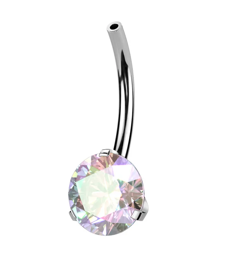 Prong Rainbow Aurora CZ Titanium Threadless Belly Button Ring Base