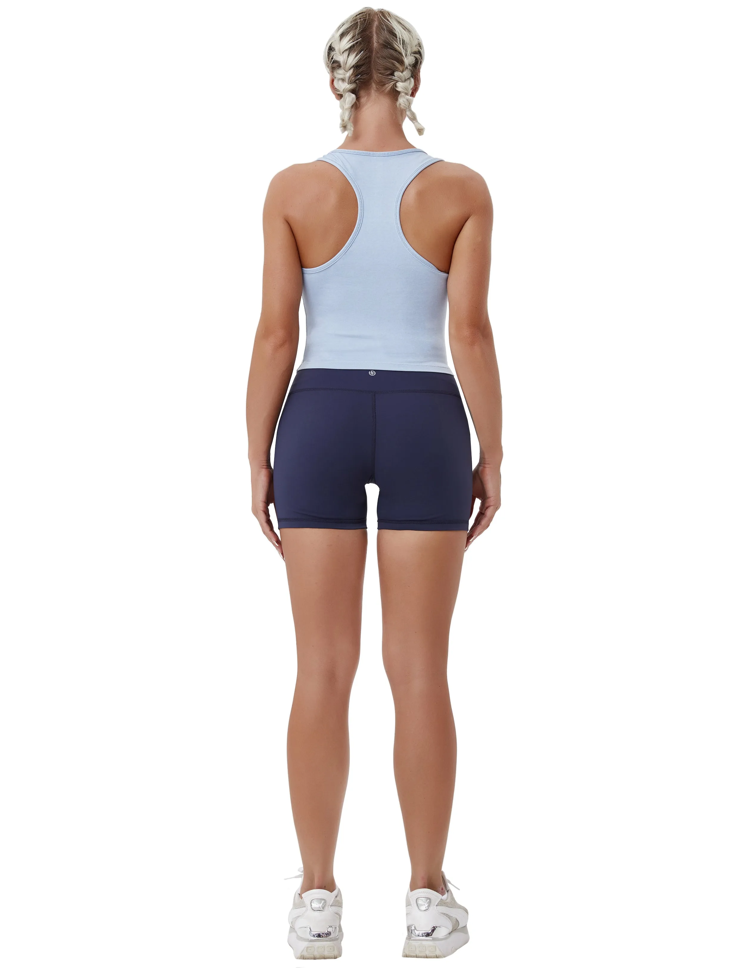 Racerback Athletic Crop Tank Tops heatherblue