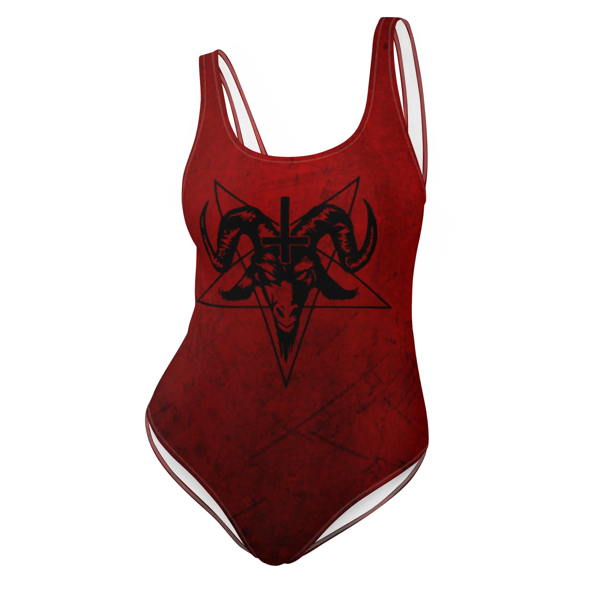 Red One Piece Swimsuit / Baphomet Clothing / Goth Swimwear For Women