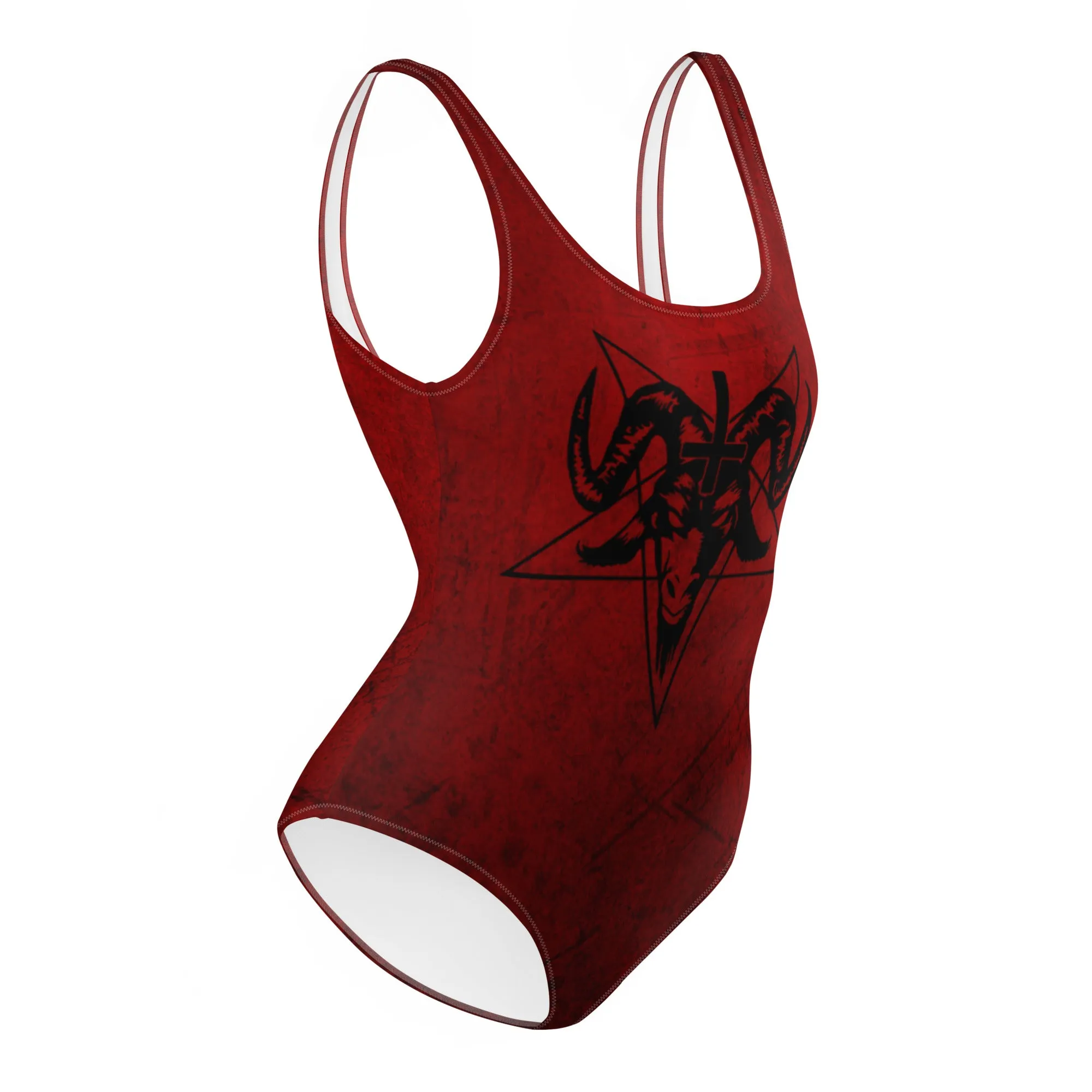 Red One Piece Swimsuit / Baphomet Clothing / Goth Swimwear For Women