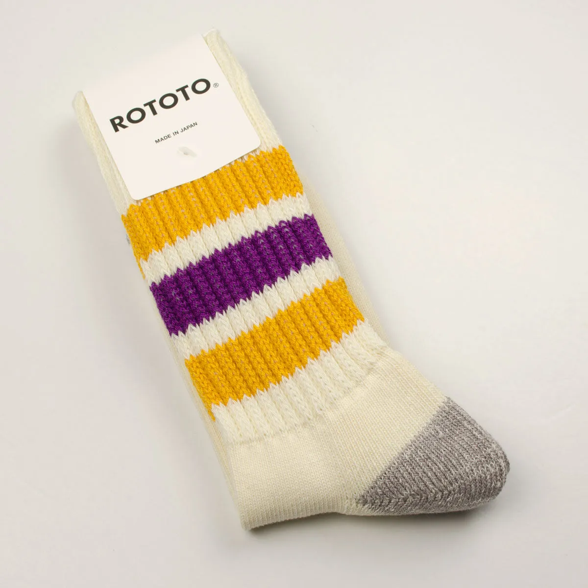 RoToTo - Coarse Ribbed Old School Crew Socks - Yellow / Purple