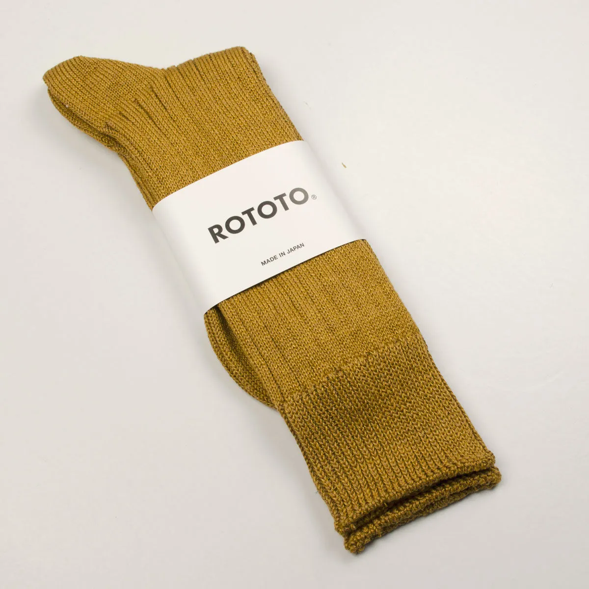 RoToTo - Linen Cotton Rib Crew Socks - Dark Gold