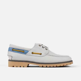 Santiago White Leather Lug Boat Shoes