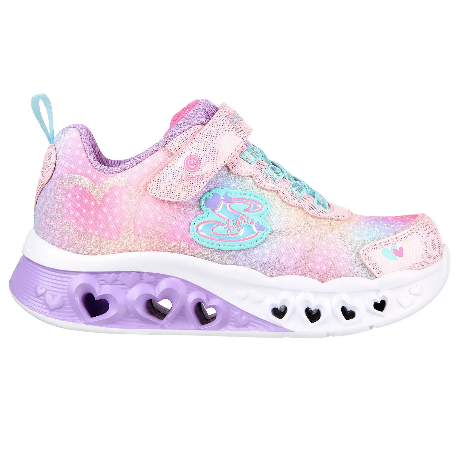 Skechers Pink Multi Simply Love Flutter Hearts Lights Children's Sneaker