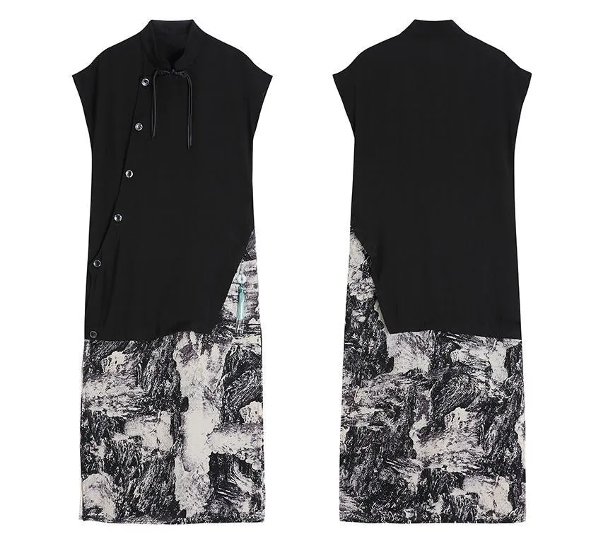 Sleeveless Print Panel Midi Dress aa9