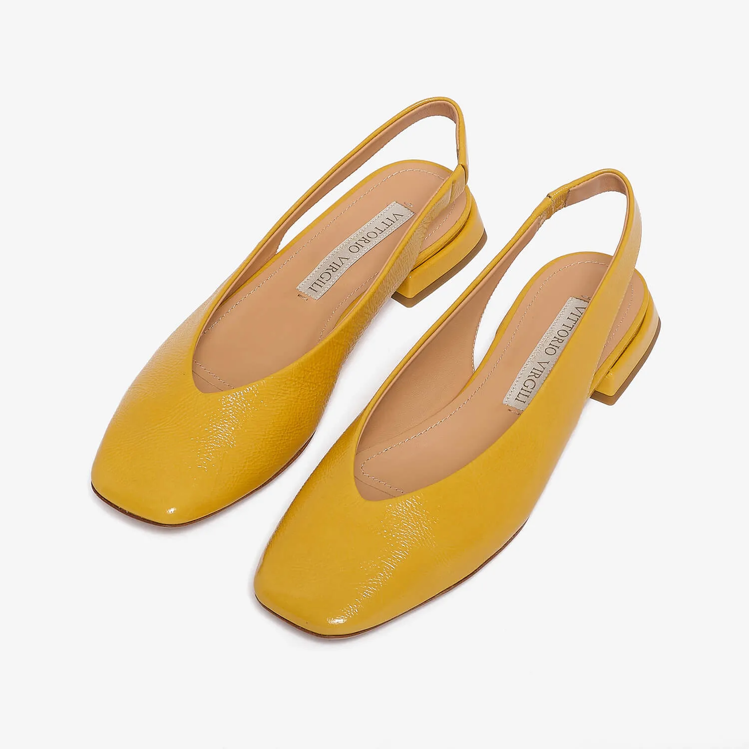 Straw yellow women's patent leather sling back ballet flat