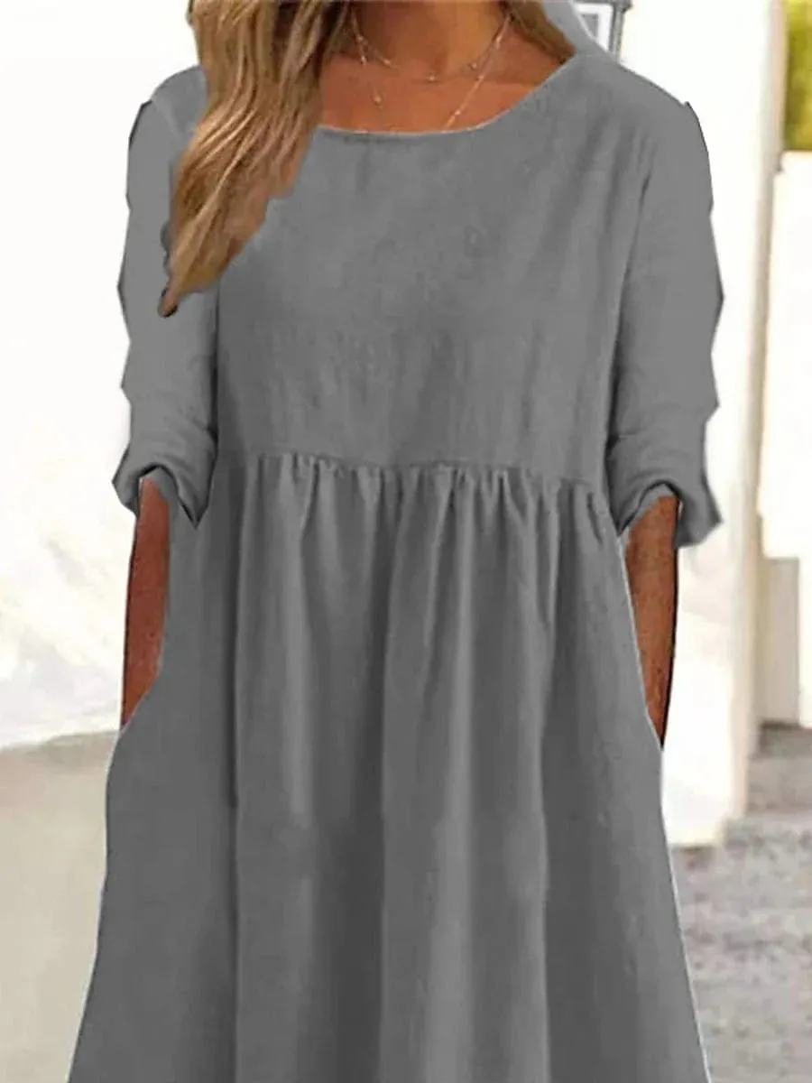 Stylish Women's Cotton Linen Swing Dress with Flowy Hem