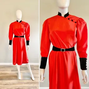 Vintage 1980s Red and Black Holiday Dress / 80s puff sleeve party dress / 1980s does 1940s dress / Size small