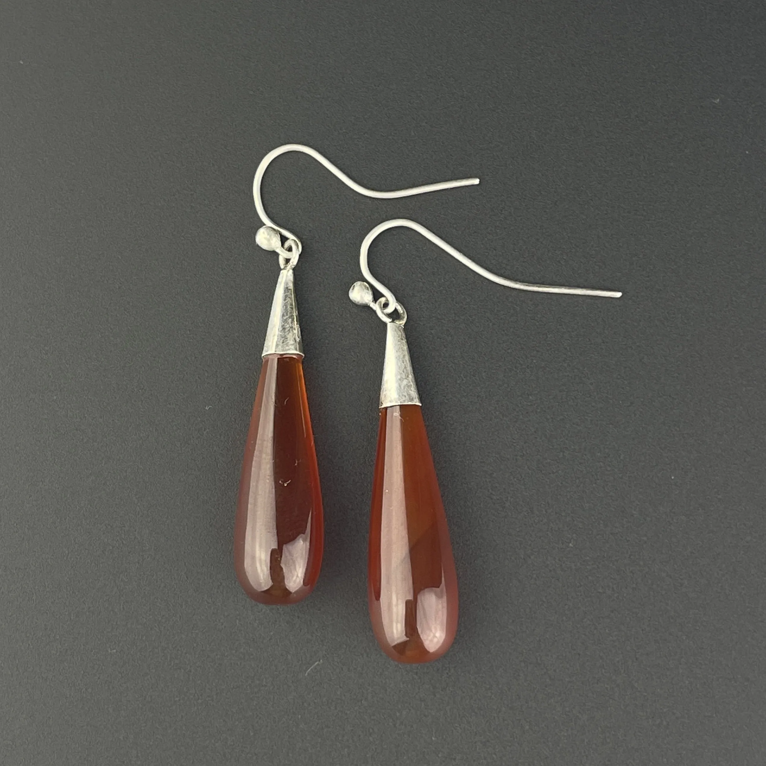 Vintage Art Deco Sterling Silver Carnelian Agate Drop Earrings