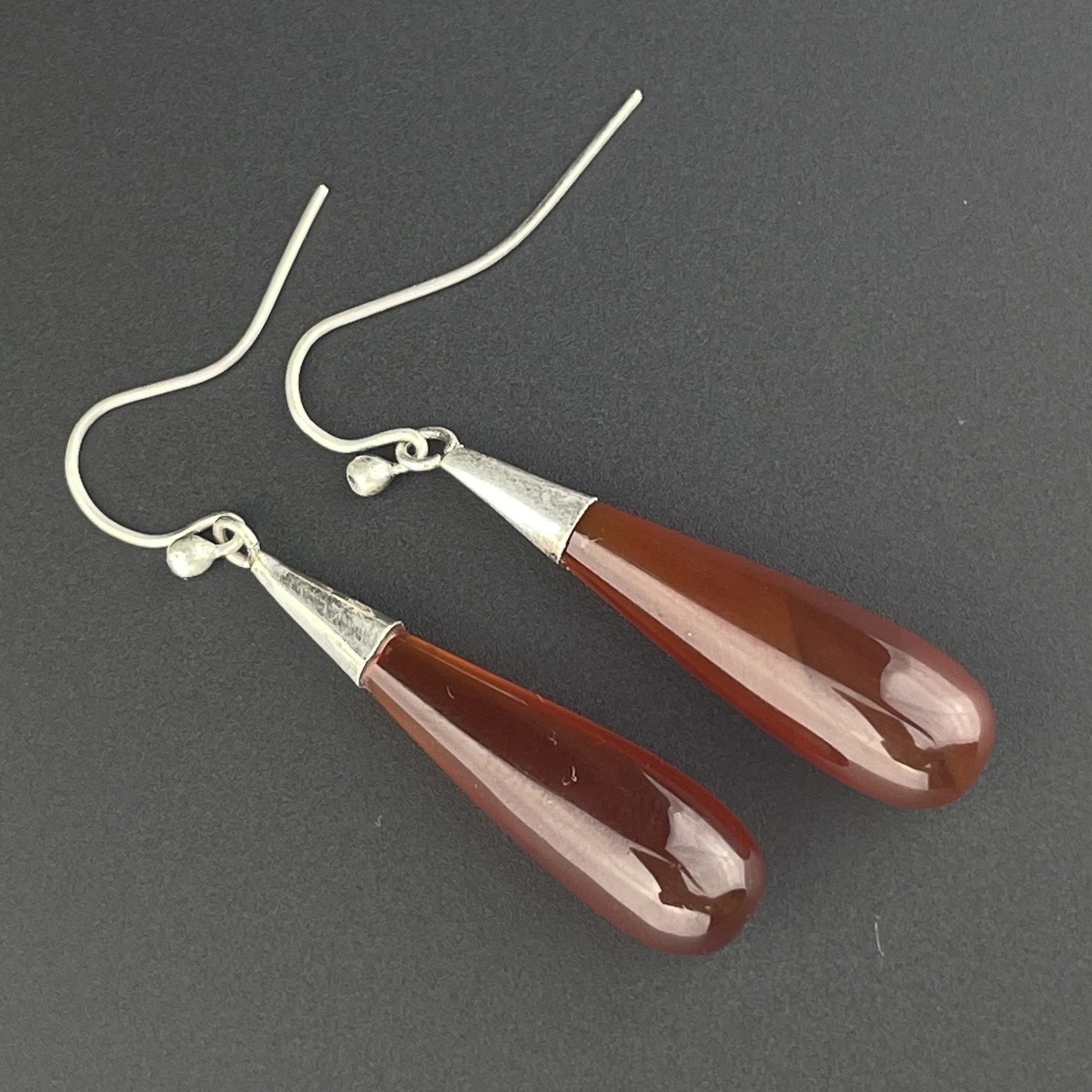 Vintage Art Deco Sterling Silver Carnelian Agate Drop Earrings