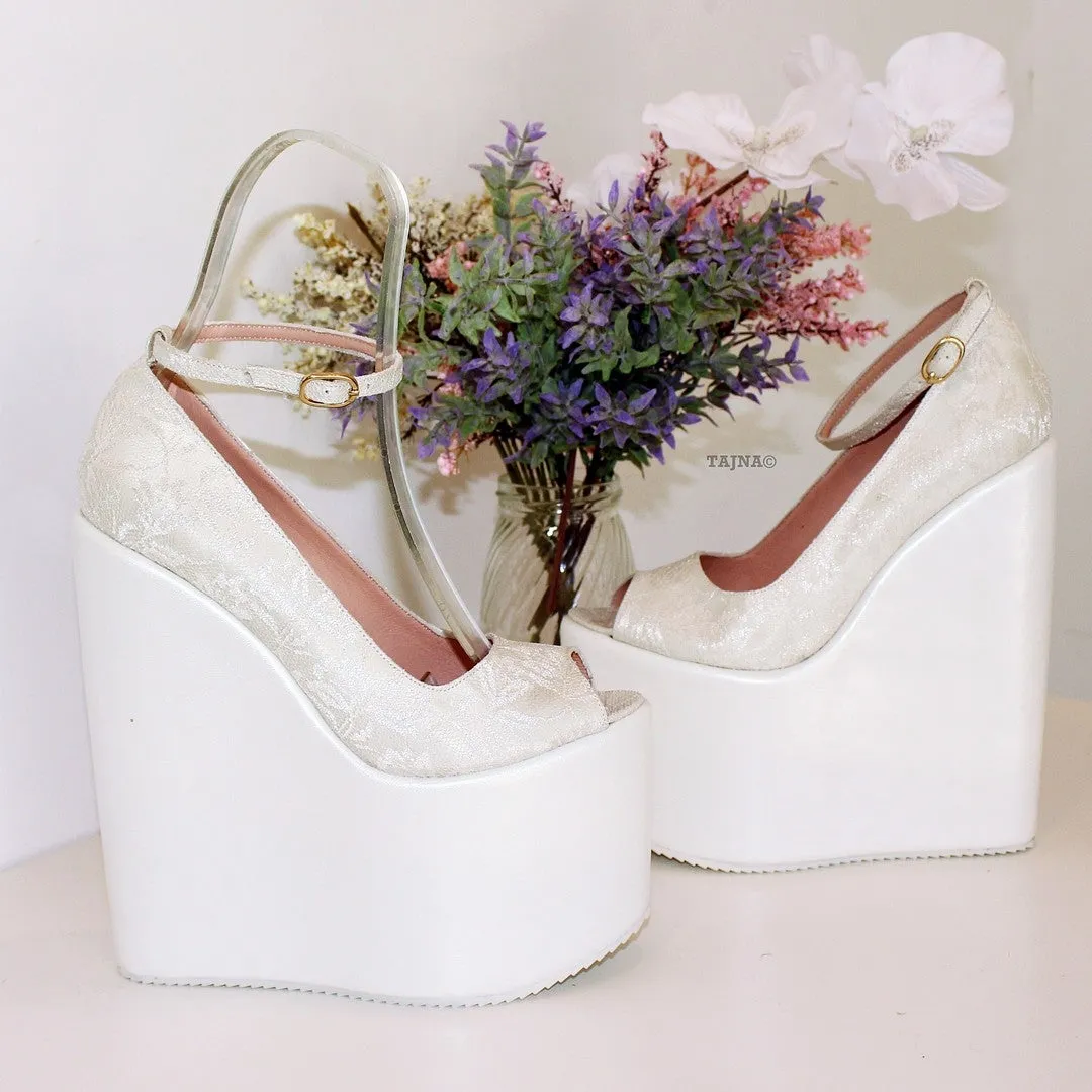 White Lace 19 cm High Heel Platform Bridal Shoes