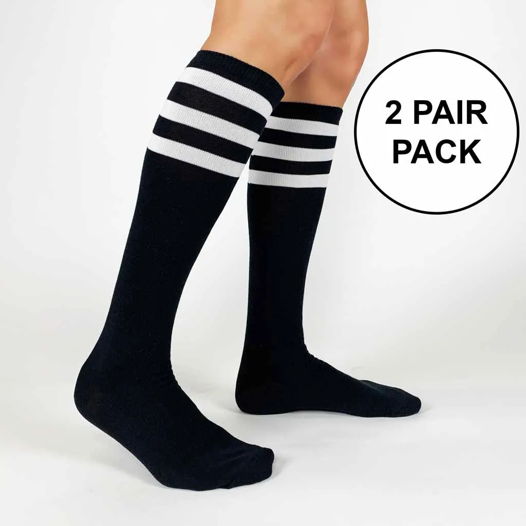 Women's Basic Cotton Striped Knee Highs - 2 Pair Pack