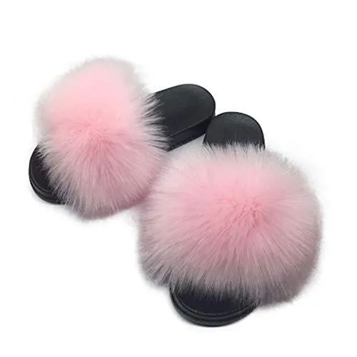 Womens Faux Fur Slippers Fluffy Fuzzy Open Toe Slides Flip Flop