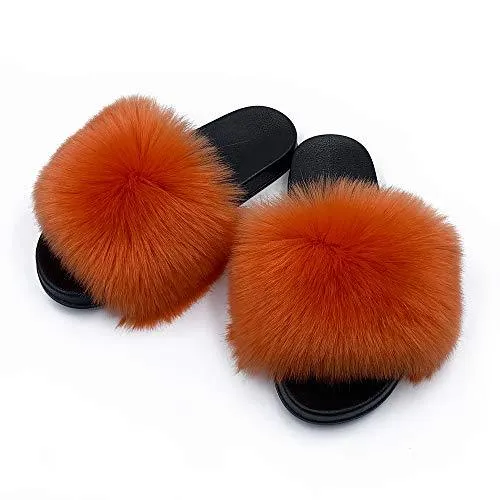 Womens Faux Fur Slippers Fluffy Fuzzy Open Toe Slides Flip Flop