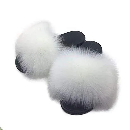 Womens Faux Fur Slippers Fluffy Fuzzy Open Toe Slides Flip Flop