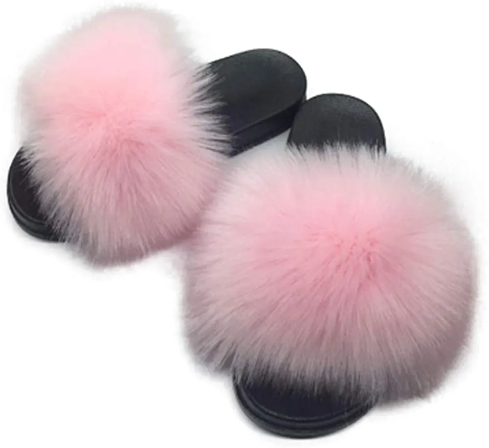 Womens Faux Fur Slippers Fluffy Fuzzy Open Toe Slides Flip Flop