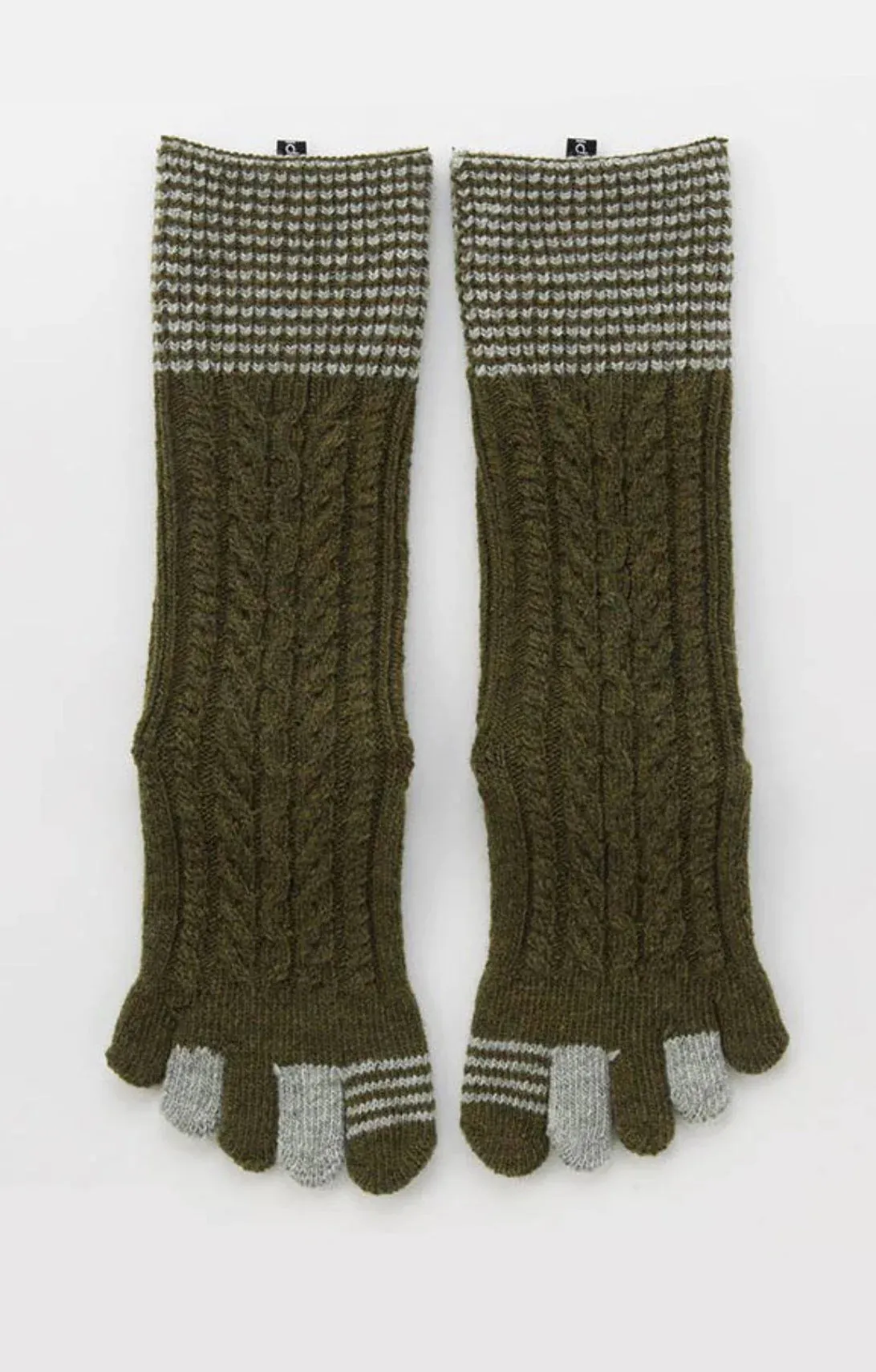 Wool Blend Cable Striped Midcalf Toe Socks