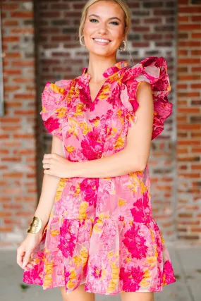 You're The One Pink Floral Ruffled Dress